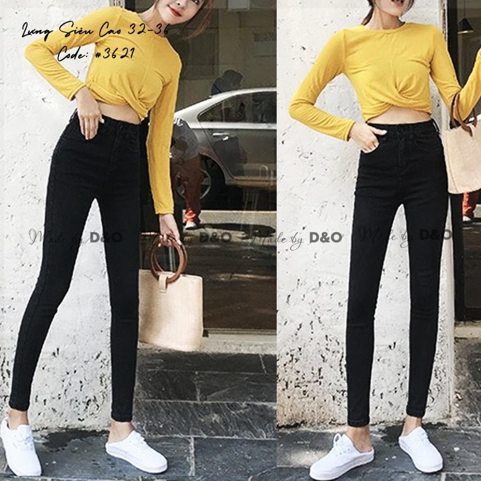 Quần Jeans Đen Trơn / Rách Gối Size ĐẠI - Lưng Cao - Hàng siêu co giãn QJ007