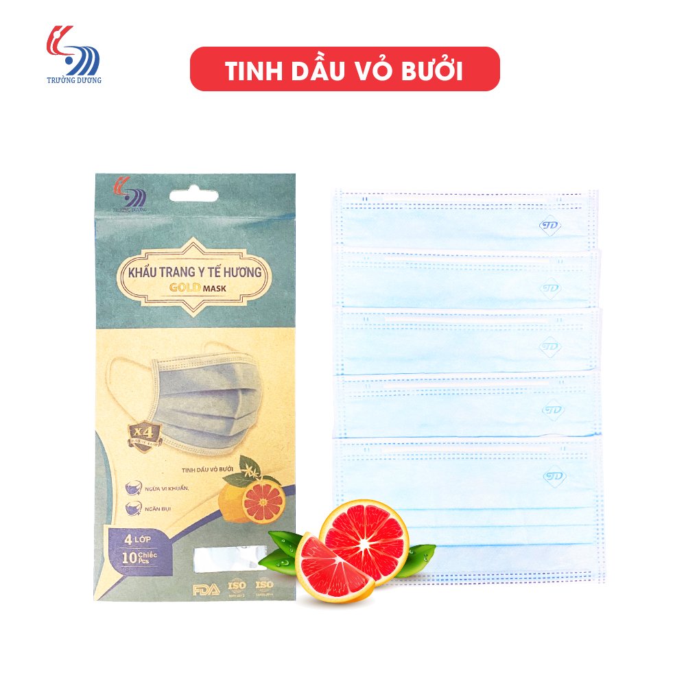 Khẩu trang y tế hương tinh dầu Vỏ Bưởi 4 lớp Gold Mask - Túi 10 cái