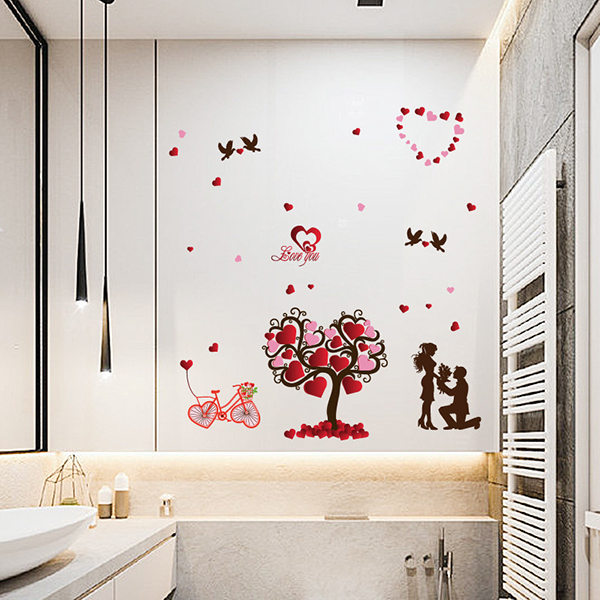 Decal Dán Tường Trang Trí Phòng Ngủ, Phòng Cưới Tranh Trái Tim Tình Nhân 3 DKN083