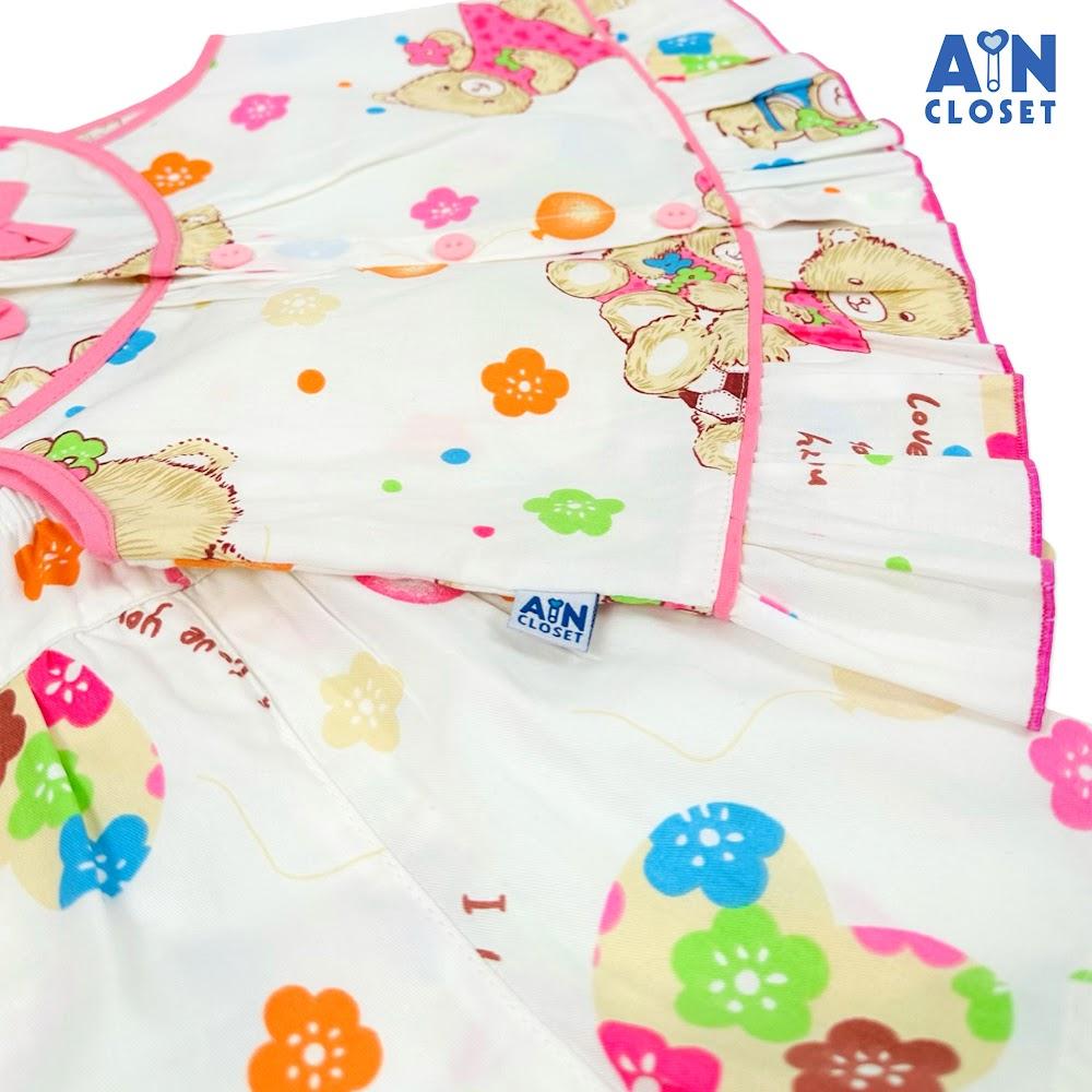 Bộ quần áo Ngắn bé gái họa tiết Gấu Nơ Hồng cotton - AICDBG7T5ZAL - AIN Closet