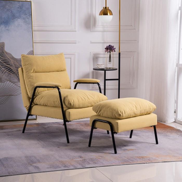 Ghế sofa thư giãn chân sắt kèm đôn, ghế sofa giường chân sắt gập gọn