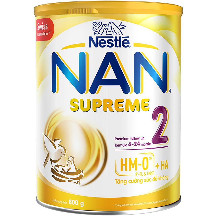 Sản phẩm dinh dưỡng công thức Nestlé NAN SUPREME 2 lon 800g (CÔNG THỨC BỔ SUNG 2HM-O)