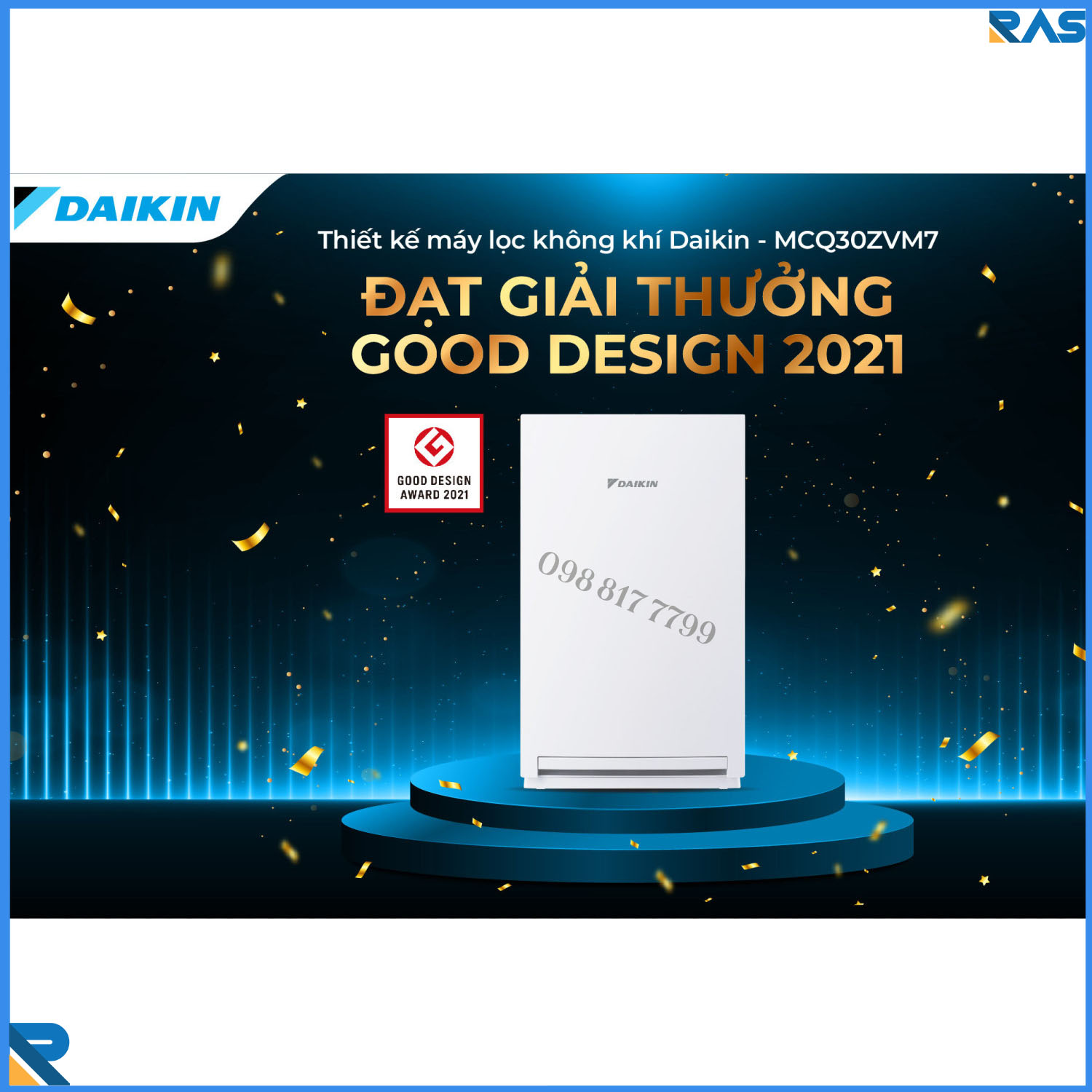 Máy lọc không khí Daikin MCQ30ZVM7 Ba Màu Lọc khí sạch với phin lọc Gin-Ion dành cho phòng 23m2 - Hàng Chính Hãng