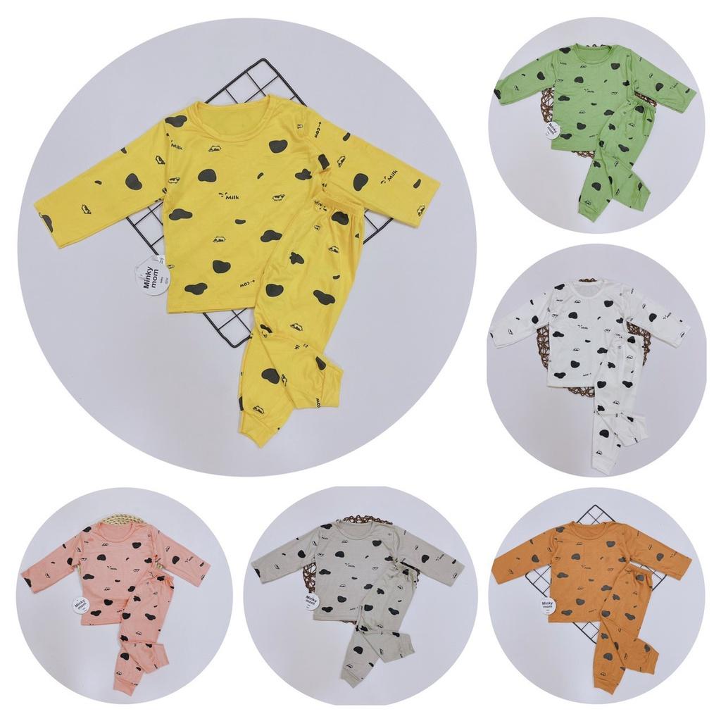 Bộ Dài Tay THUN LẠNH Màu Trơn Họa Tiết Bò Sữa Cho Bé TD-TR012