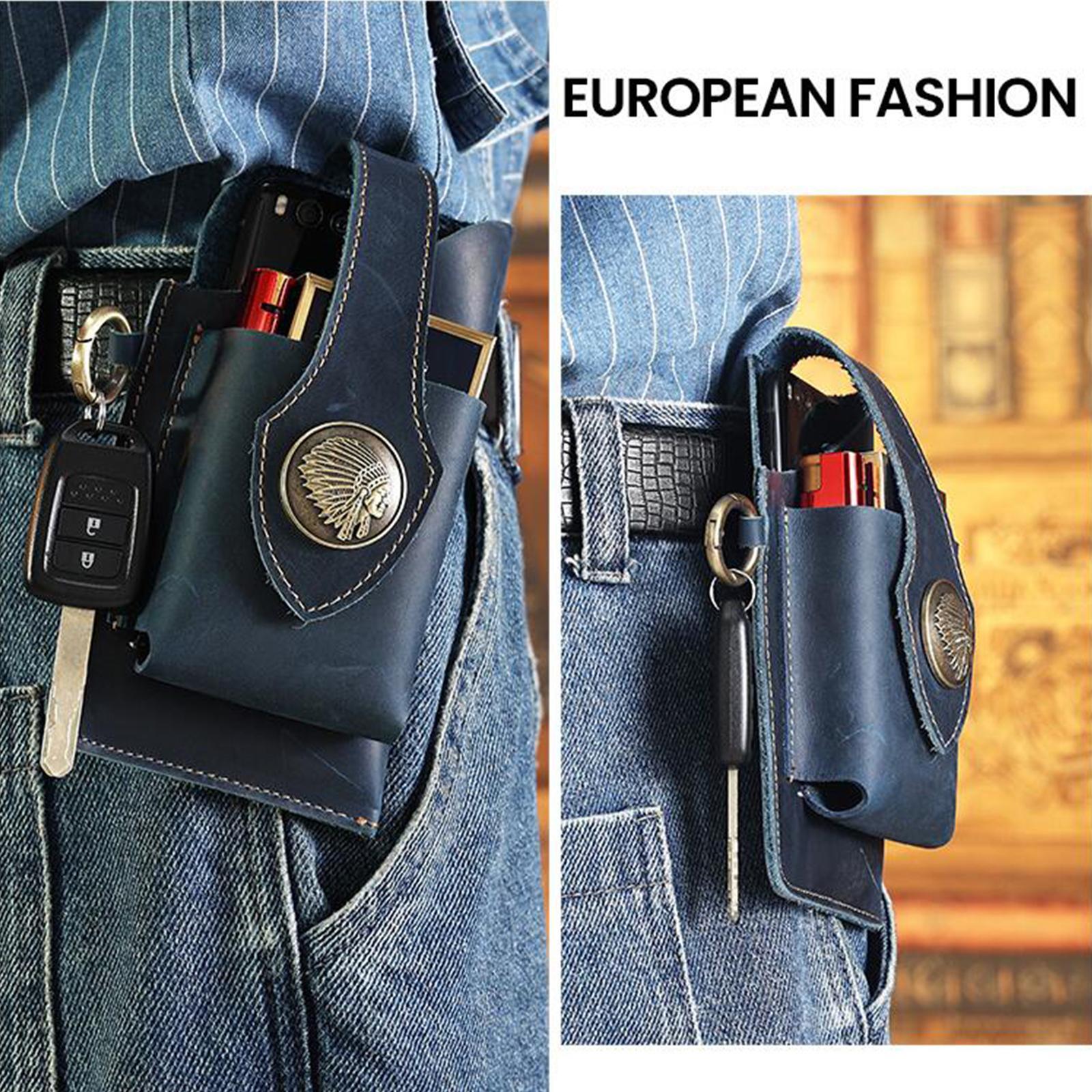 Leather Belt Phone Pouch, Cell Phone Holster, Universal Leather Phone Case with Belt Clip, for Men and Women
