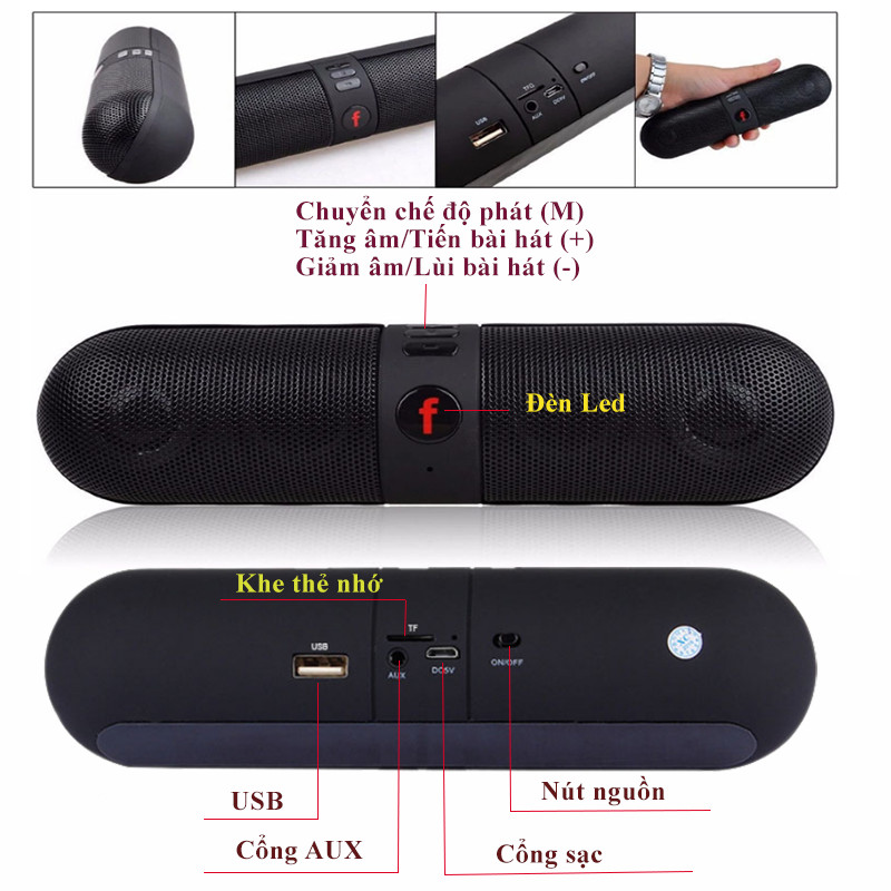 Loa Bluetooth Loa nghe nhạc Mini PKCB F1 Nhỏ gọn tiện lợi dễ dàng mang theo khi đi du lịch, tập thể thao PF121