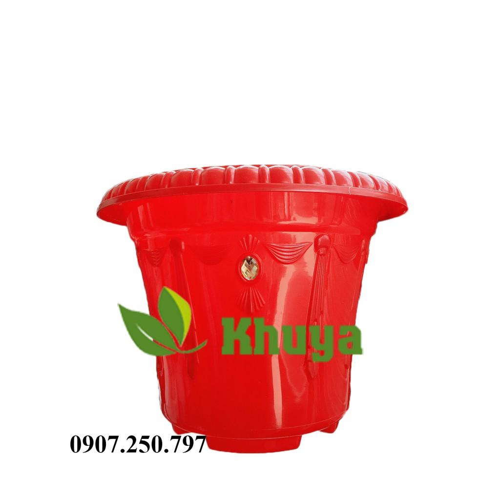 Chậu Ngọc trồng cây 28x21cm Trắng và Đỏ