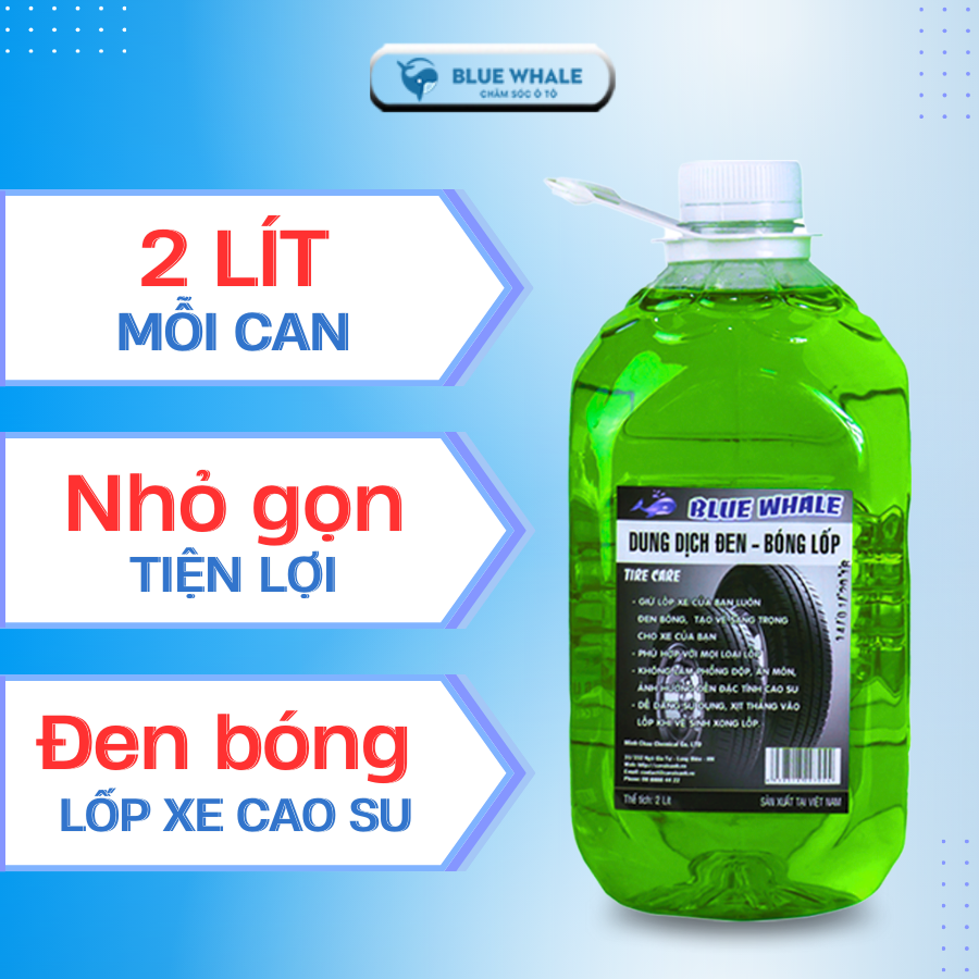 Dung dịch làm đen bóng lốp Cá Voi 2L phù hợp với mọi loại lốp ô tô, xe máy, xe đạp điện - chưa có chai xịt