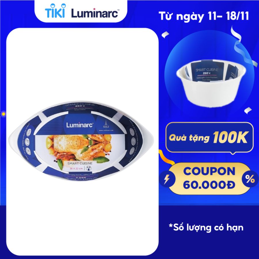 Khay Nướng Thuỷ Tinh Luminarc Smart Cuisine Oval 38*23cm- LUKHN3486