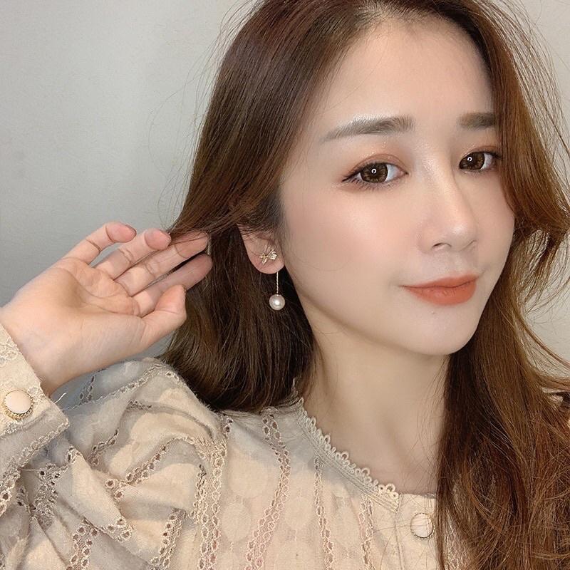 NB25 - Khuyên tai n gọc trai Quảng Châu đính pha lê sang chảnh phong cách Hàn