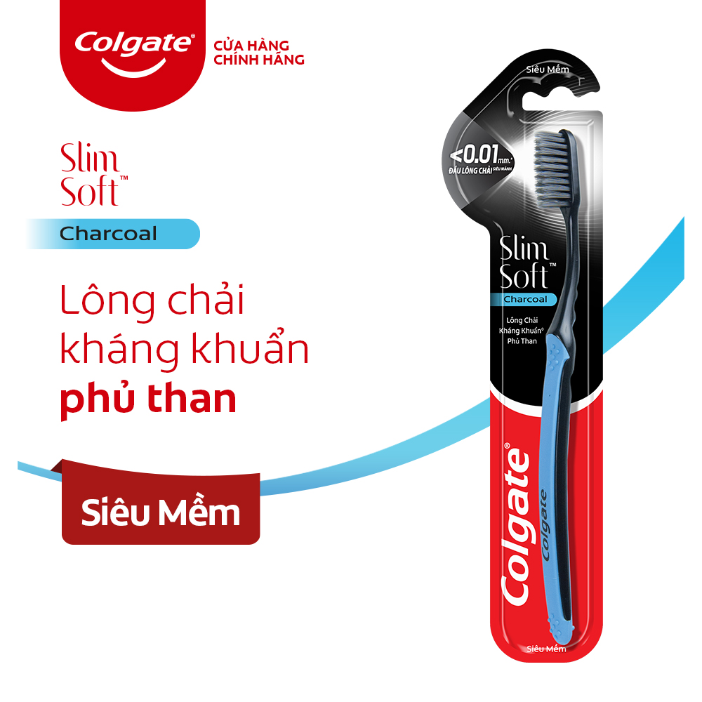 Bàn chải đánh răng Colgate than hoạt tính kháng khuẩn SlimSoft Charcoal mềm mảnh (Màu ngẫu nhiên)