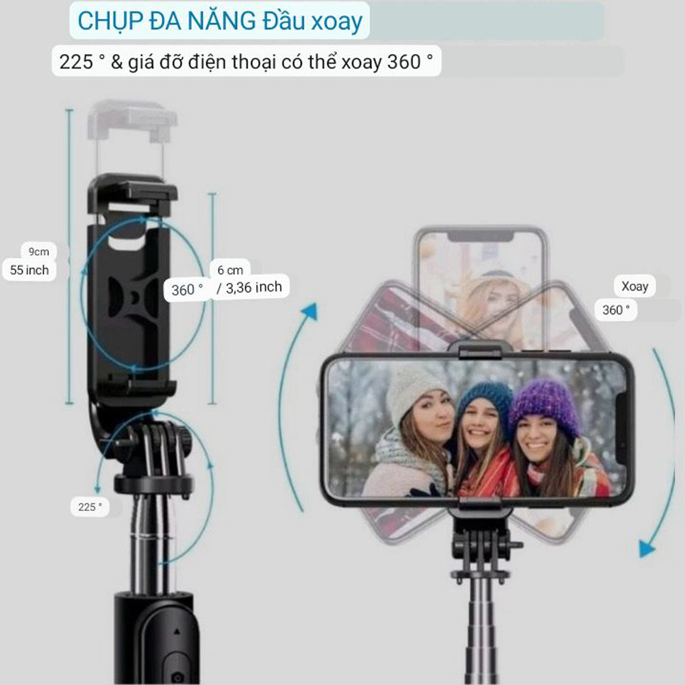 Gậy chụp ảnh 3 chân tripod có khiển từ xa thu dài ngắn selfie mọi lúc mọi nơi