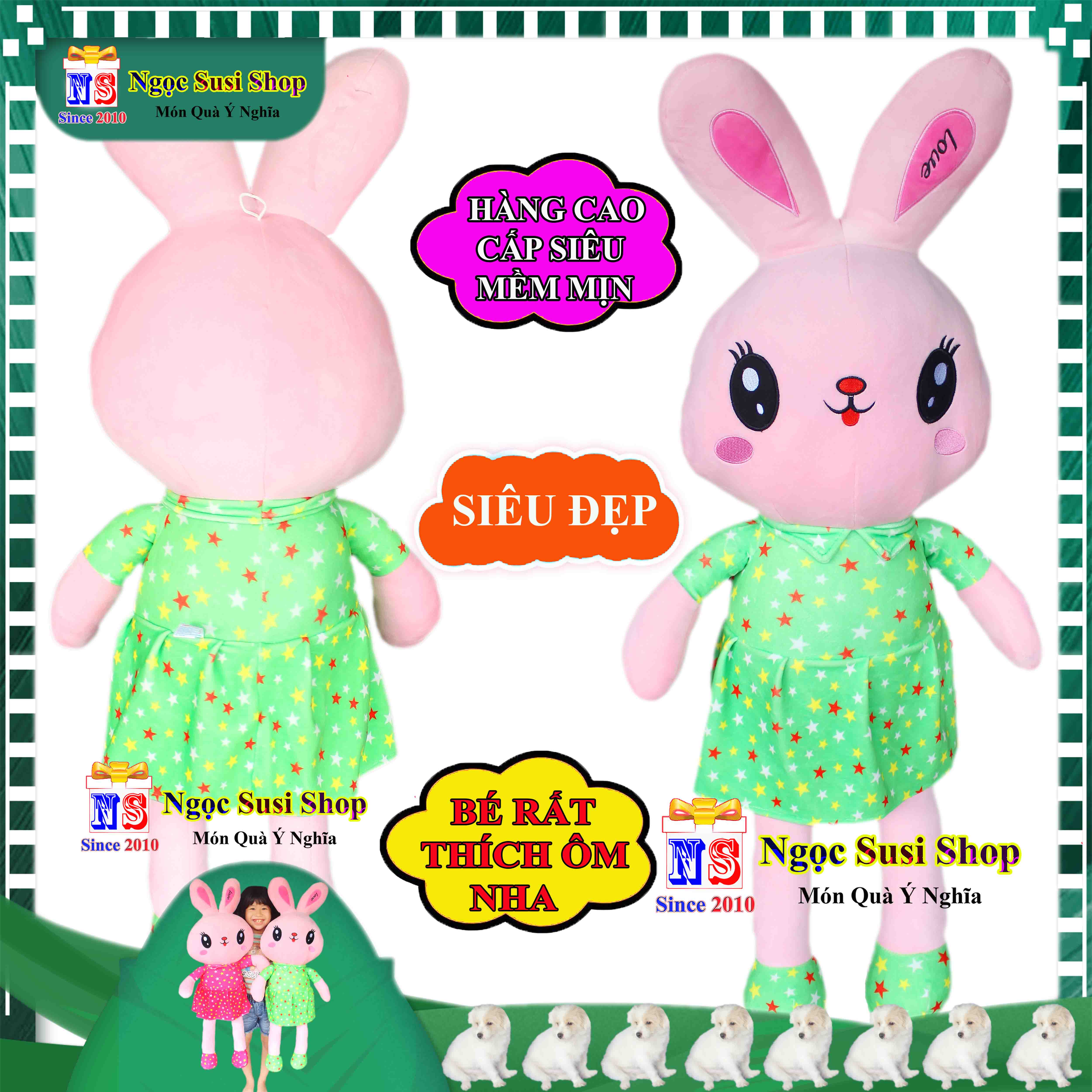 GỐI ÔM THÚ BÔNG THỎ MẶC ĐẦM BÚP BÊ SIÊU MỀM MỊN ÔM NGỦ - THÚ BÔNG HÌNH CON THỎ BÚP BÊ SIÊU CƯNG