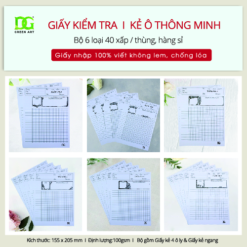 Giấy kiểm tra bán sỉ chất lượng cao, giá tốt nhất cho cửa hàng trường học và các trung tâm giáo dục, giao hàng toàn quốc, hàng chính hãng Green Art