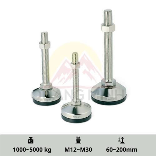 A-MR/A-MSR - Chân tăng chỉnh chiều cao, inox 304, chịu lực, đế cao su M12, M16, M24, M30 cao cấp tiêu chuẩn Hàn Quốc
