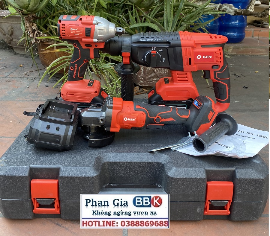 Bộ Combo 3 Trong 1 Gồm Máy Siết Bulong, Máy Mài Cầm Tay Và Máy Khoan Đục Bê Tông Dùng Pin 199V, 2 Pin 15 Cell