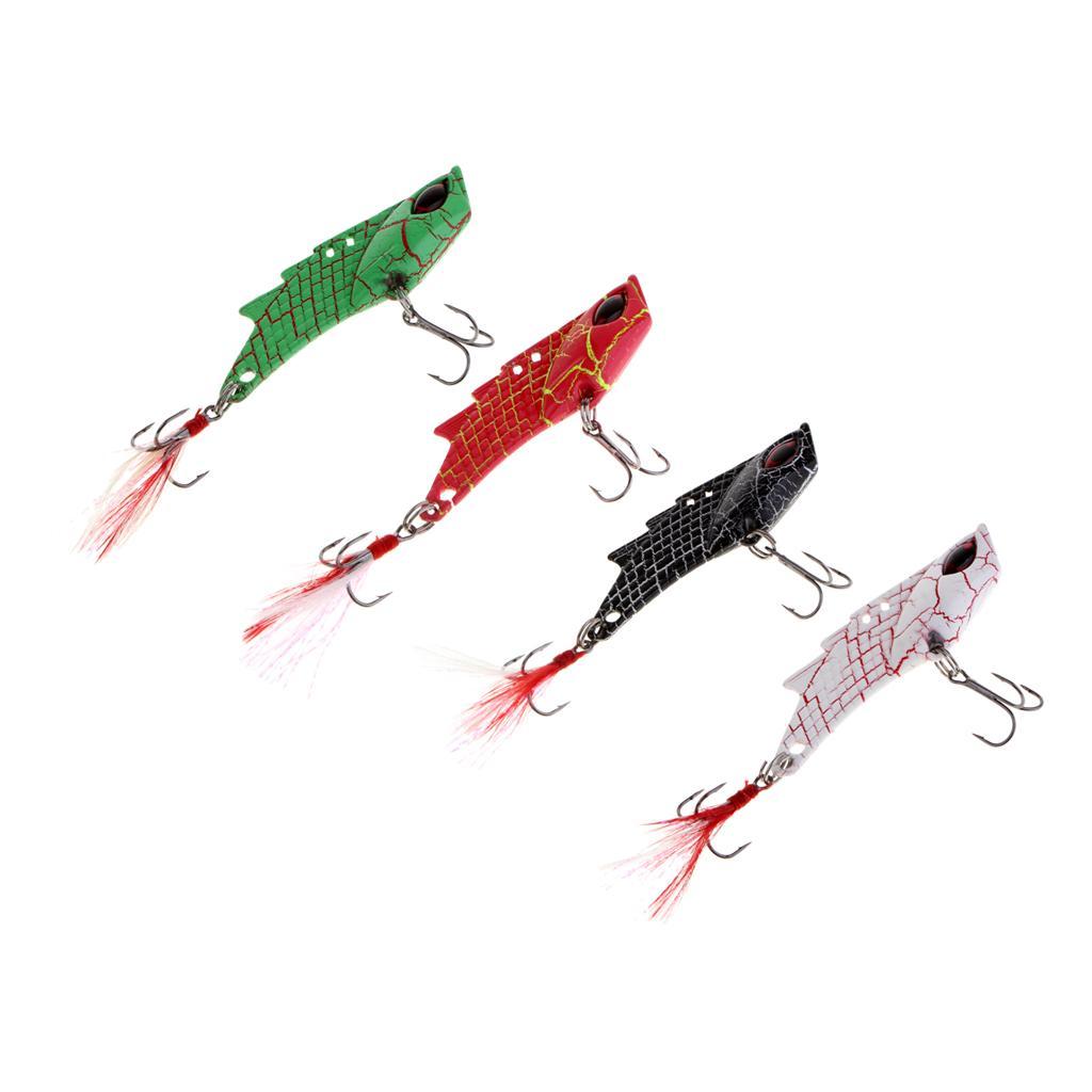 Metal VIB Fishing Lure Spinners Spoons Hard Bait Crankbaits with Feathers Treble Hooks