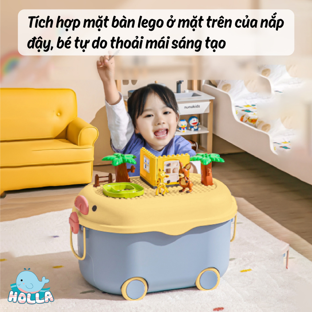 Thùng Đựng Đồ Chơi Hình Heo Có Bánh Xe Cho Bé