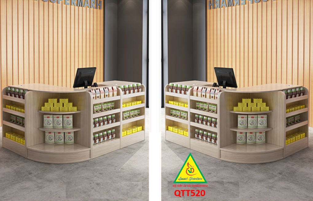 Quầy tính tiền, Bàn thu ngân cho cửa hàng tiện lợi, siêu thị mini, shop QTT520 - Nội thất lắp ráp Viễn Đông ADV