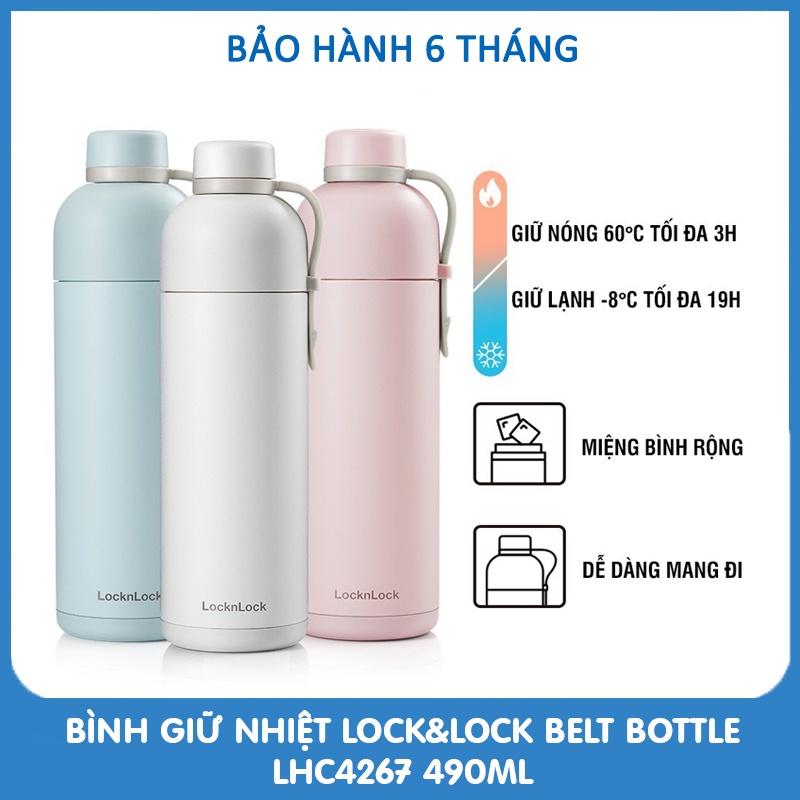 Bình giữ nhiệt Lock&amp;Lock Belt Bottle LHC4267 490ml có quai xách, miệng rộng có thể cho đá - Hàng chính hãng - Hapos