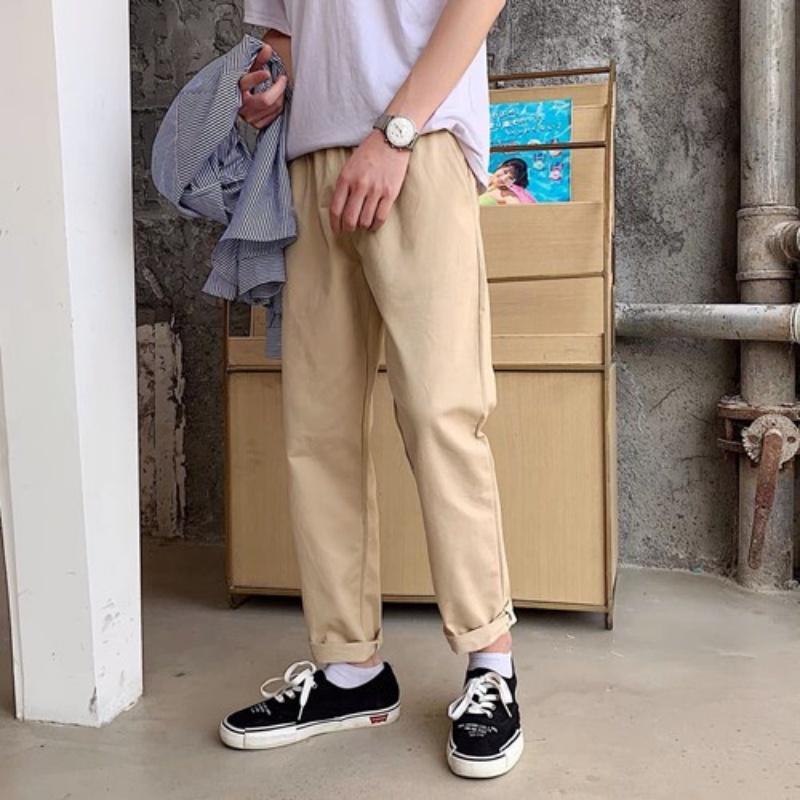 Quần tây baggy nam nữ unisex vải kaki TRƠN ống suông đen công sở đi học lưng cao ulzzang hàn quốc dây rút đẹp MIZA