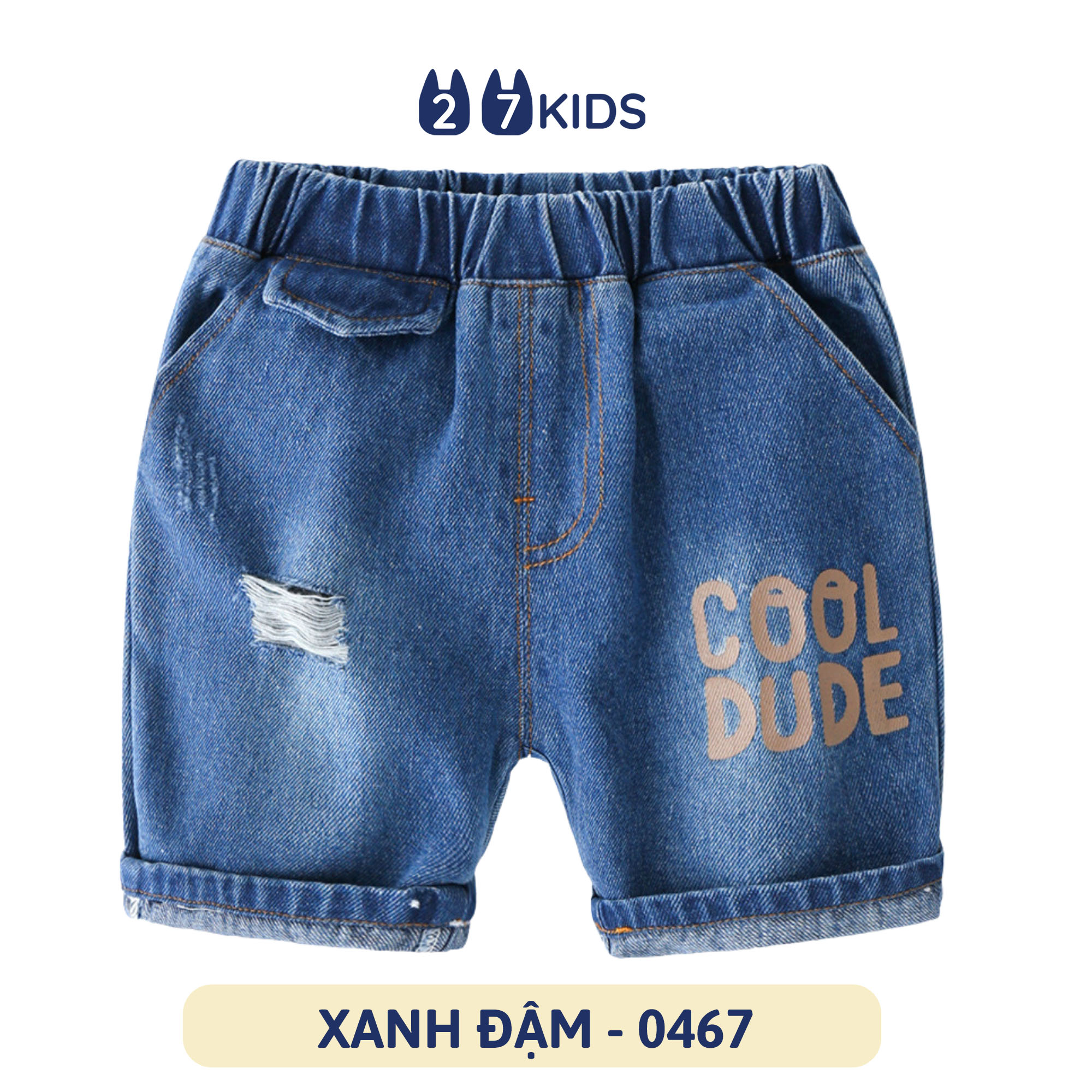 Quần short jean bé trai 27Kids WELLKIDS Quần đùi bò mềm lưng chun nam cho trẻ từ 2-8 tuổi BSJE1