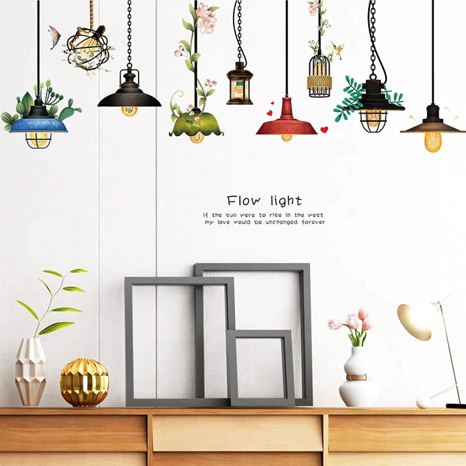 DECAL DÁN TƯỜNG CHÙM ĐÈN FLOW LIGHT VÀ CHẬU CÂY XƯƠNG RỒNG