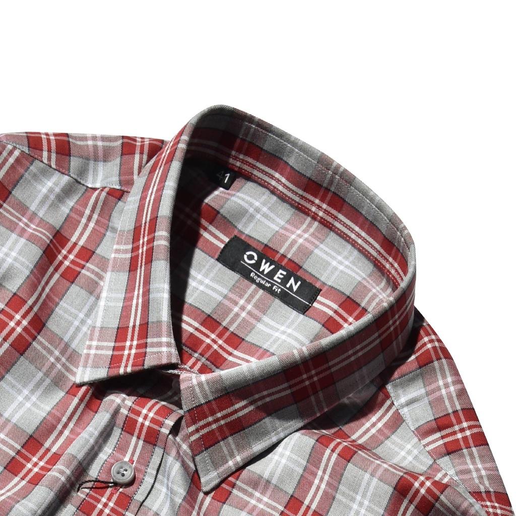 OWEN - Áo sơ mi dài tay Owen Regular fit vải sợi tre kẻ ca rô đỏ xám 61048 - Áo sơ mi nam