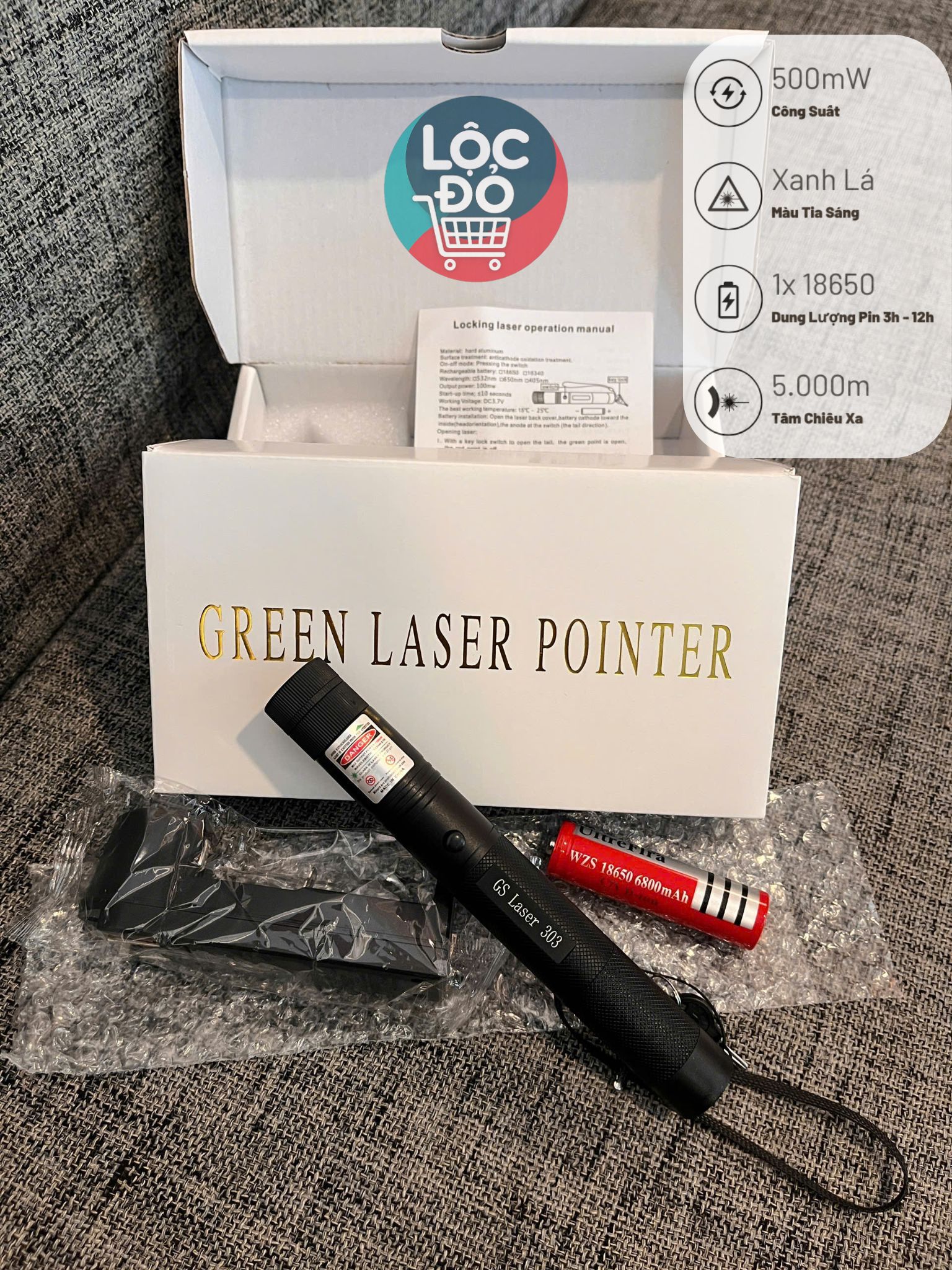 Đèn laser siêu mạnh đèn lazer 303 tia xanh lá, đèn chiếu lazer dạy học