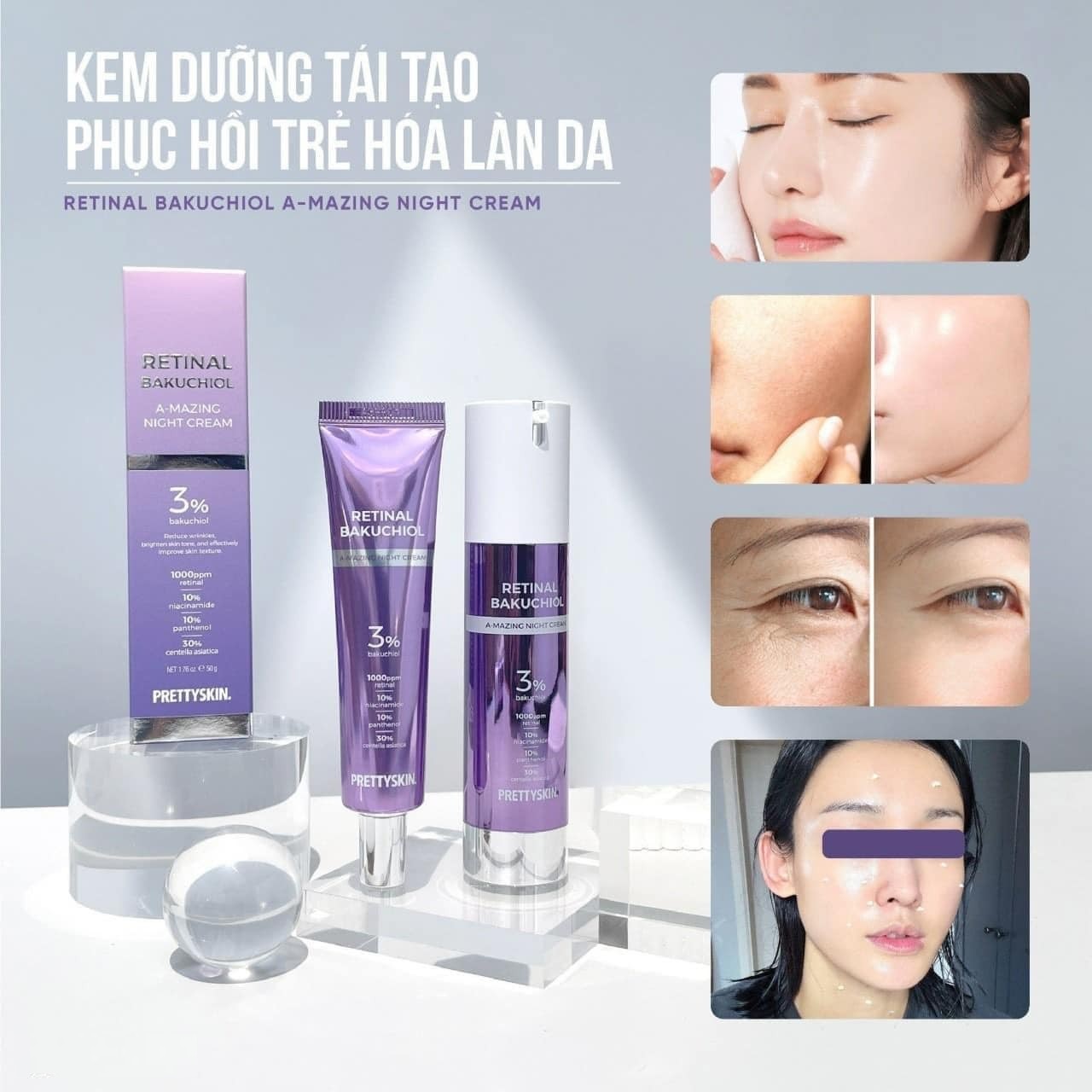 Kem Dưỡng Ban Đêm Tái Tạo Trẻ Hóa Làn Da PrettySkin Retinal BakuChiol A-Mazing Night Cream 50g