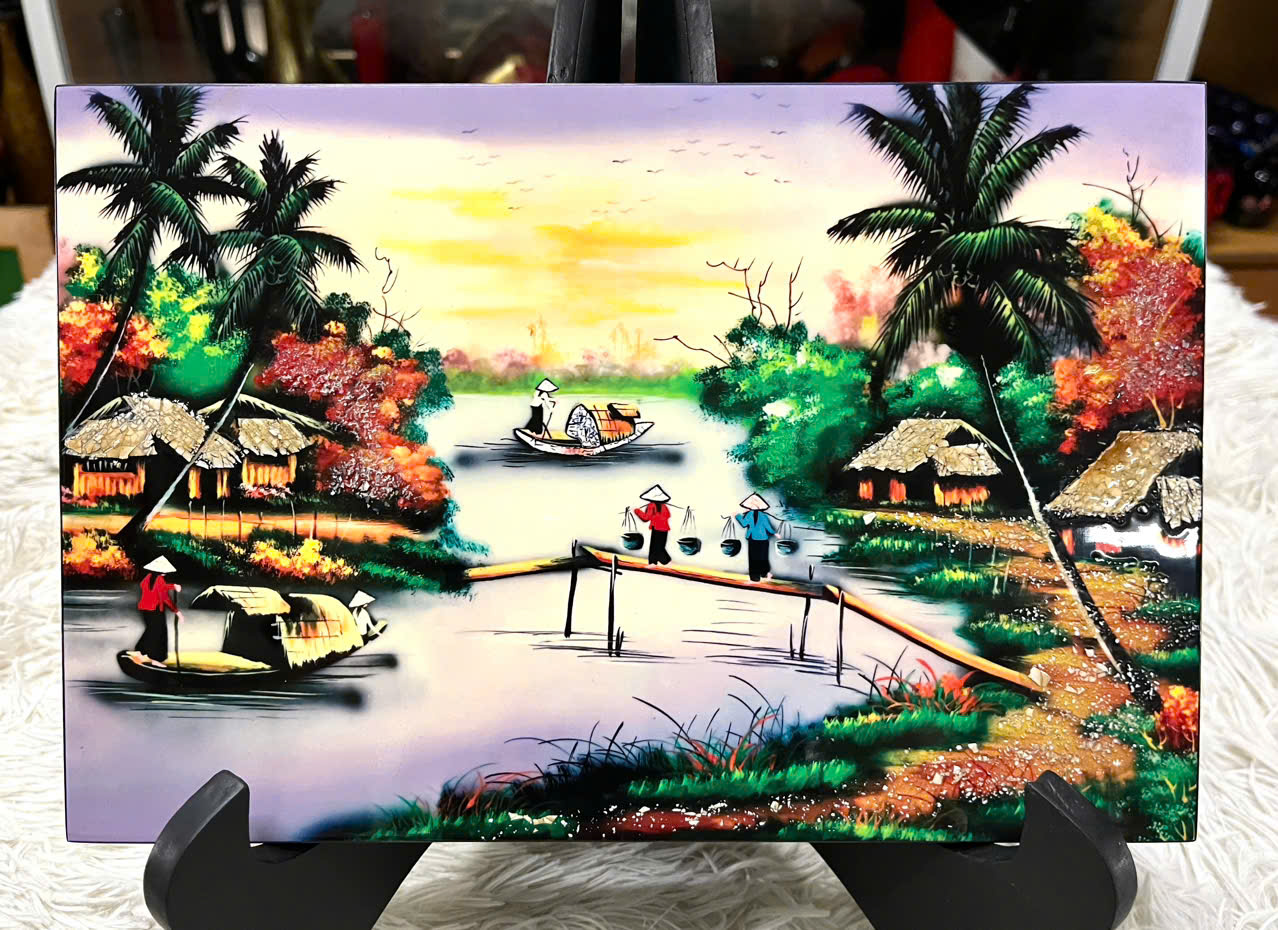 Tranh sơn mài - ĐỒNG QUÊ VIỆT NAM - Hàng xuất khẩu size 20x30 cm