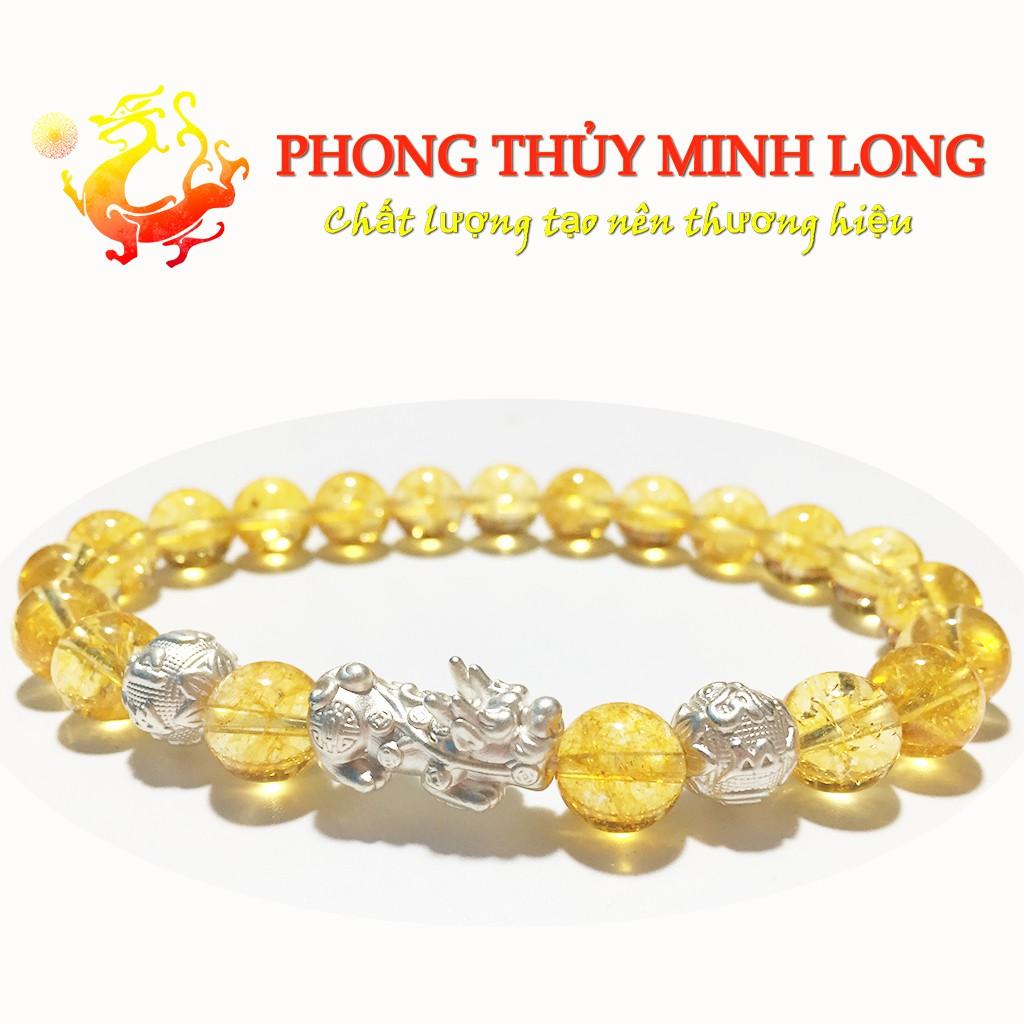 Vòng tay đá. Thach Anh Vàng chất lượng 5A mix Tỳ Hưu và 2 hạt Kim Tiền Bạc hợp người mệnh Thổ và Kim