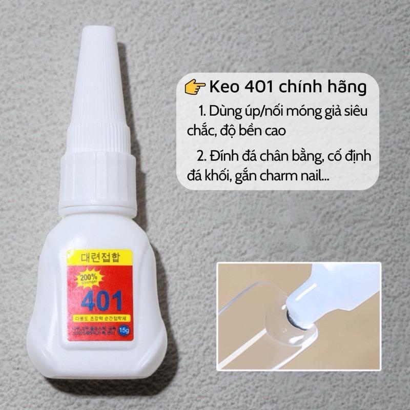 Keo 401 Gắn Móng Phiên Bản Mới Chắc Hơn 200% Chai Màu Trắng Dung Tích 15ml, Bền Bỉ 10s, gel đính đá Dán Móng Giả | Nail Phương Miu