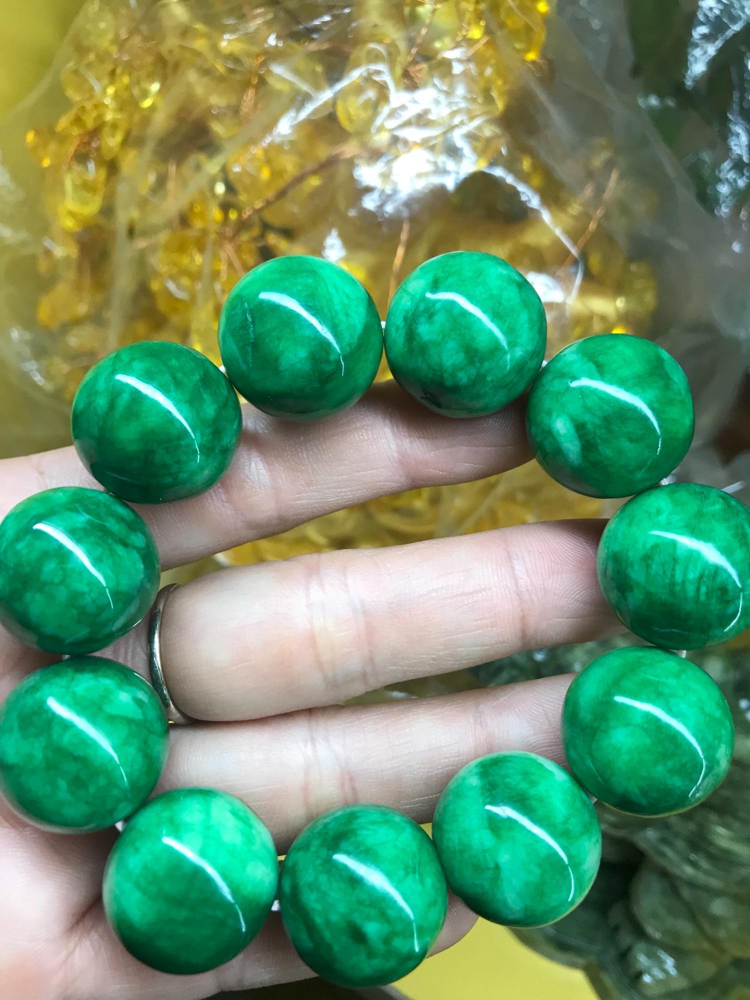 VÒNG TAY ĐÁ CẨM THẠCH NAM HẠT SIZE LỚN 20MM NAM MỆNH MỘC HOẢ MÀU XANH LÁ