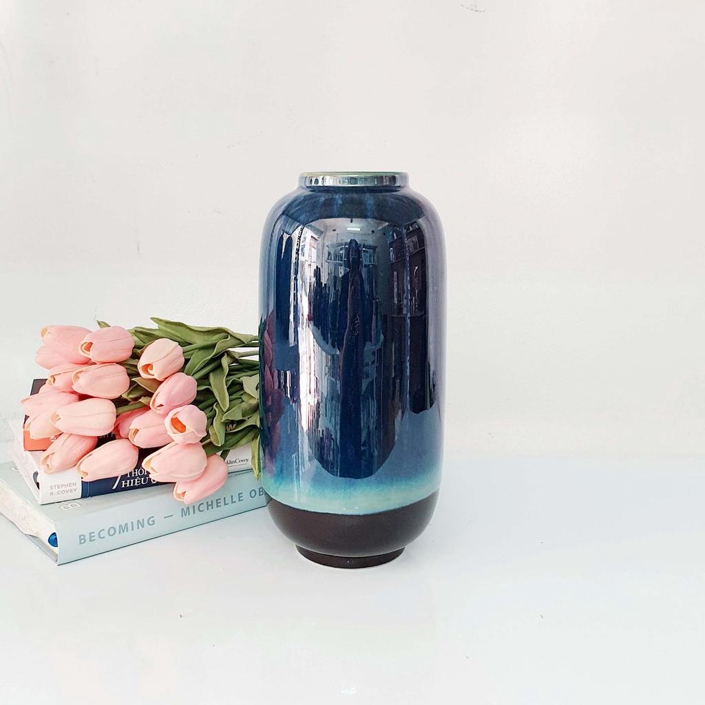 Bình hoa gốm sứ Bát Tràng trang trí phòng khách cỡ trung cao 25 cm - 32 cm - Men xanh hỏa biến