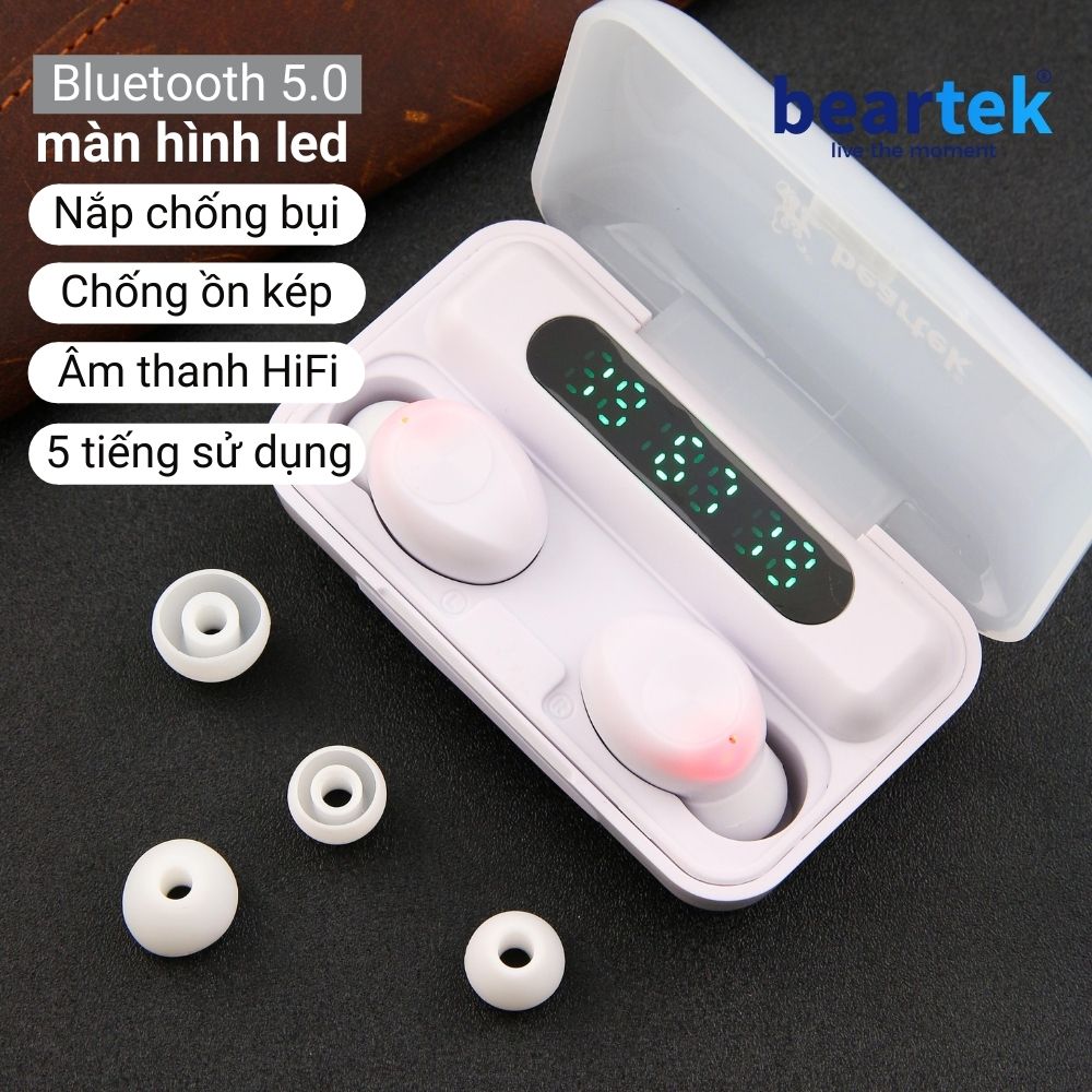 Tai nghe không dây bluetooth BEARTEK B22 True Wireless cao cấp – Màn hình LED hiển thị % pin – Thiết kế trẻ trung hiện đại - Âm thanh sống động -  Hàng chính hãng