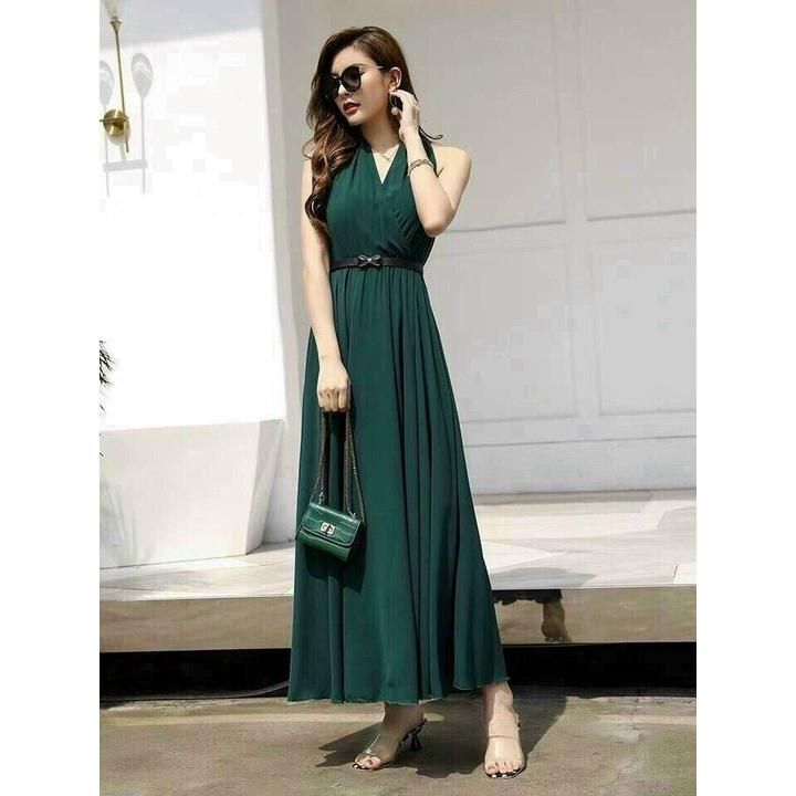 Đầm Maxi Thiết Kế Cổ V, Kèm Thắt Lưng, Màu Sắc Sang Trọng, Quý Phái