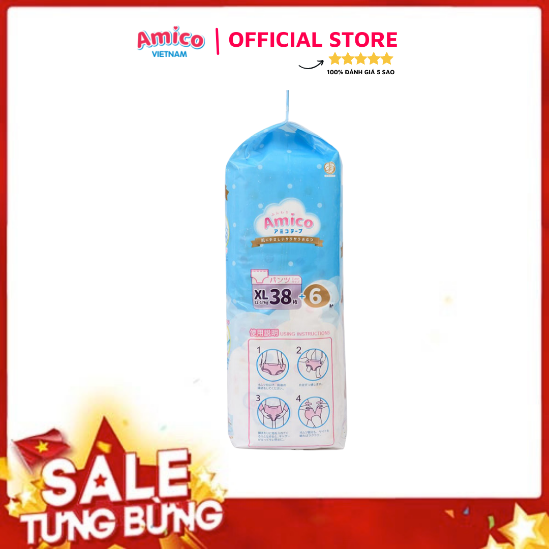 Bỉm - Tã quần Amico size XL 38 + 6 miếng (Cho bé 12- 17kg)