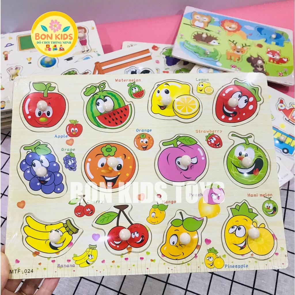 Combo 10 bảng ghép hình/xếp hình gỗ núm theo các chủ đề - Đồ chơi giáo dục thông minh cho bé