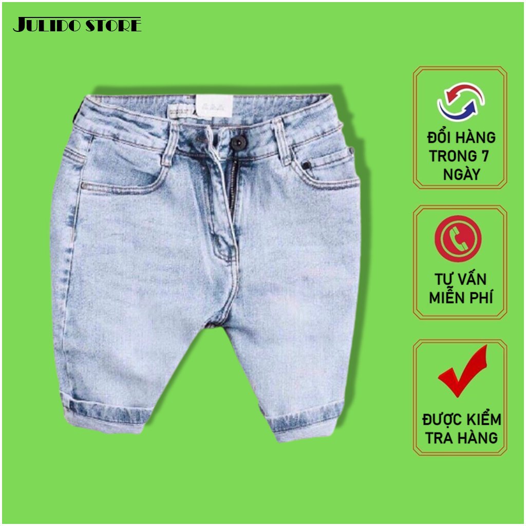 Quần short jean nam co dãn kiểu dán trẻ trung đơn giản thêu họa tiết Julido thời trang hàn quốc THU12