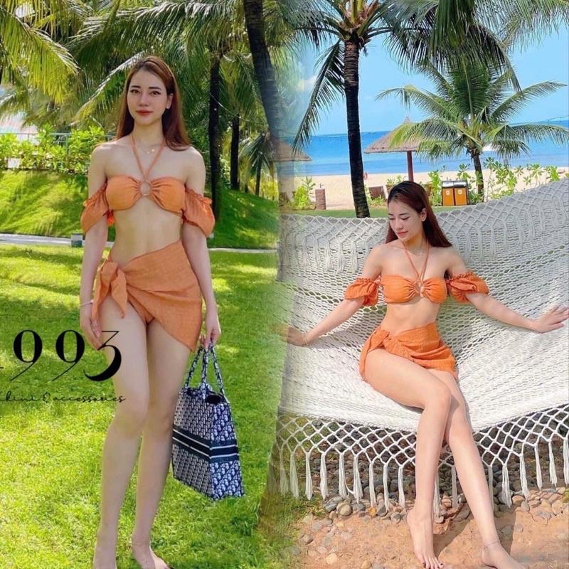 Set bikini 3 mảnh trễ vai chất xốp siêu xịn