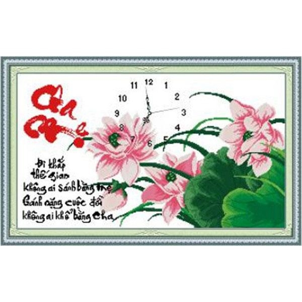 TRANH THÊU CHỮ THẬP ĐỒNG HỒ CHA MẸ 75x47CM - TỰ THÊU
