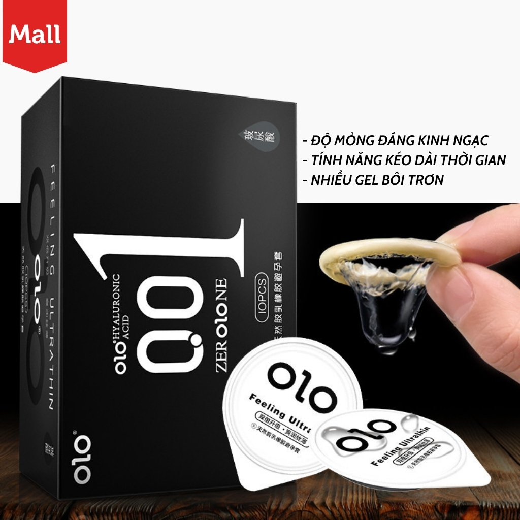 Bao cao su siêu mỏng OLO Manly đen, nhiều gel bôi trơn, hương thơm nhẹ - Hộp 10 bcs