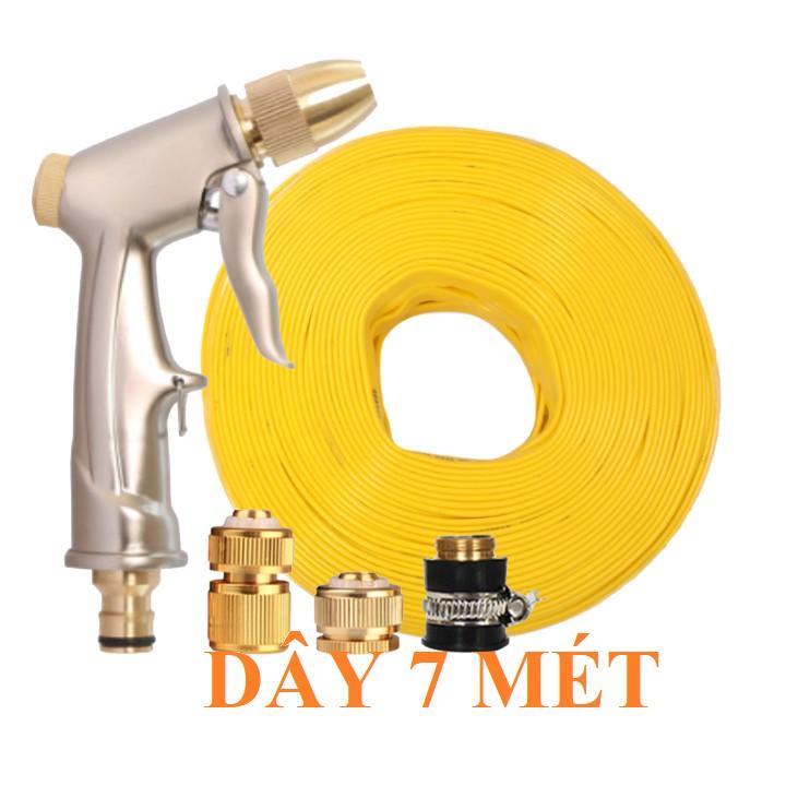 Bộ dây vòi xịt nước rửa xe,tưới cây .tăng áp 3 lần, loại 7m, 10m 206701-1 đầu đồng,cút đồng tặng móc khoá - Vòi vàng CU, vdẹt7m