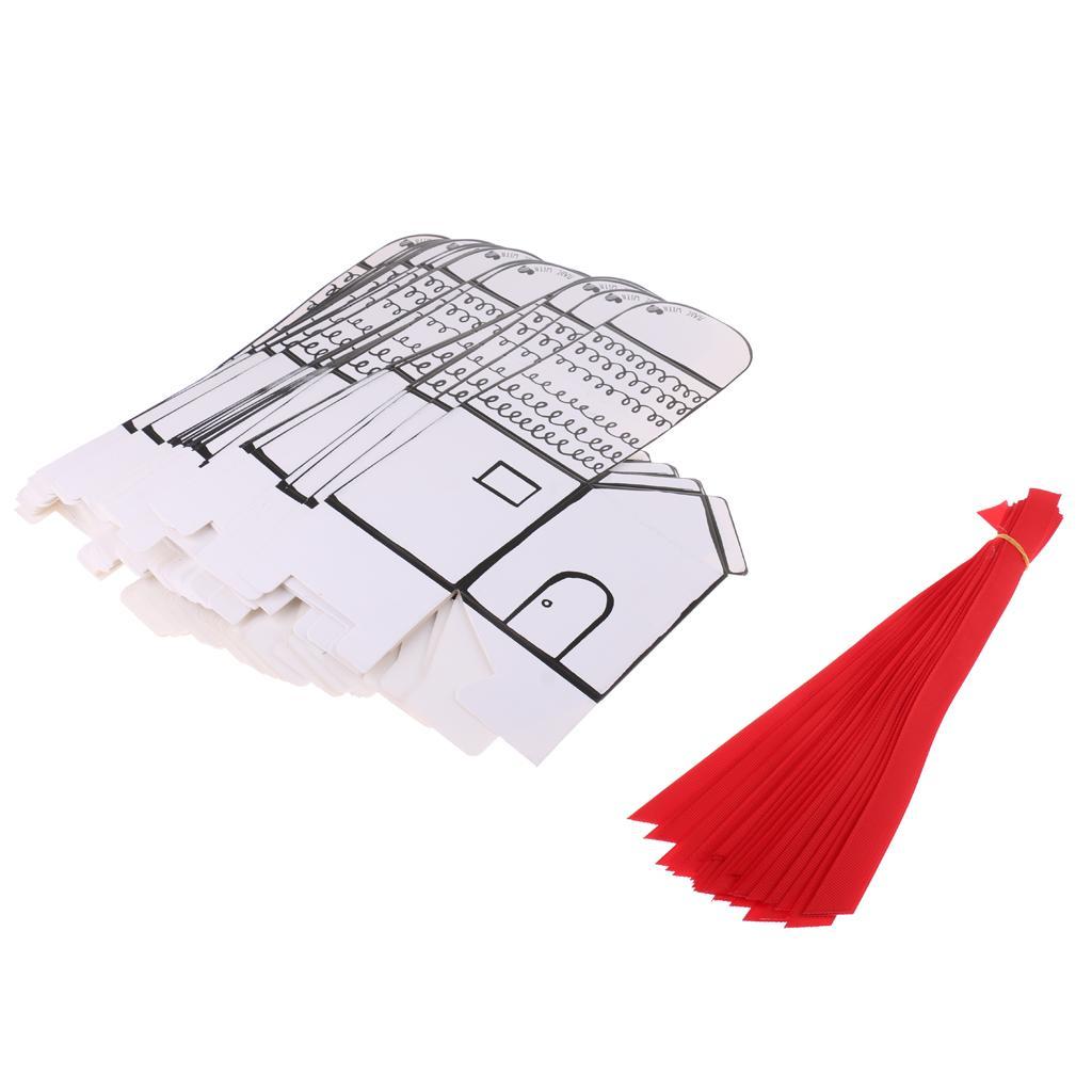 50 Pieces Wedding Baby Shower Party Favors House Candy Gift Boxes Red Ribbon