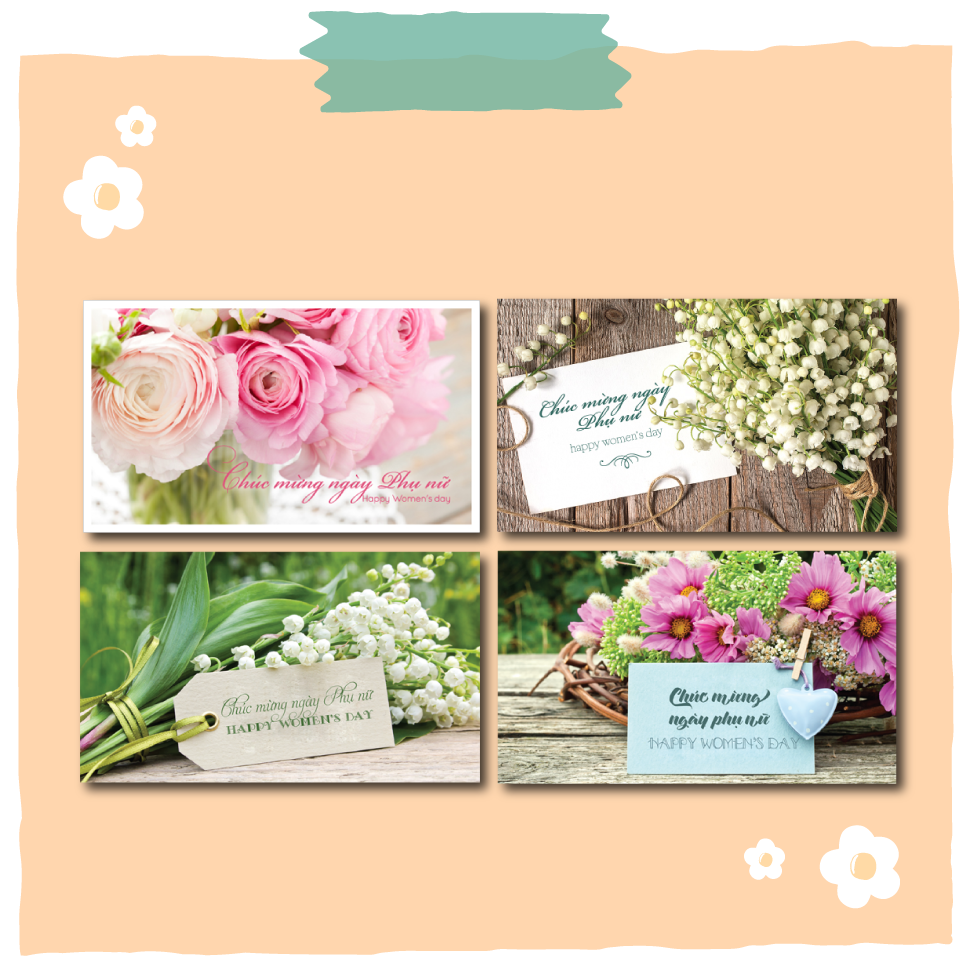 Combo 4c Thiệp ngày phụ nữ 8.3 và 20.10 Women's day - Thiệp Grey 10.5x18cm kèm phong bì