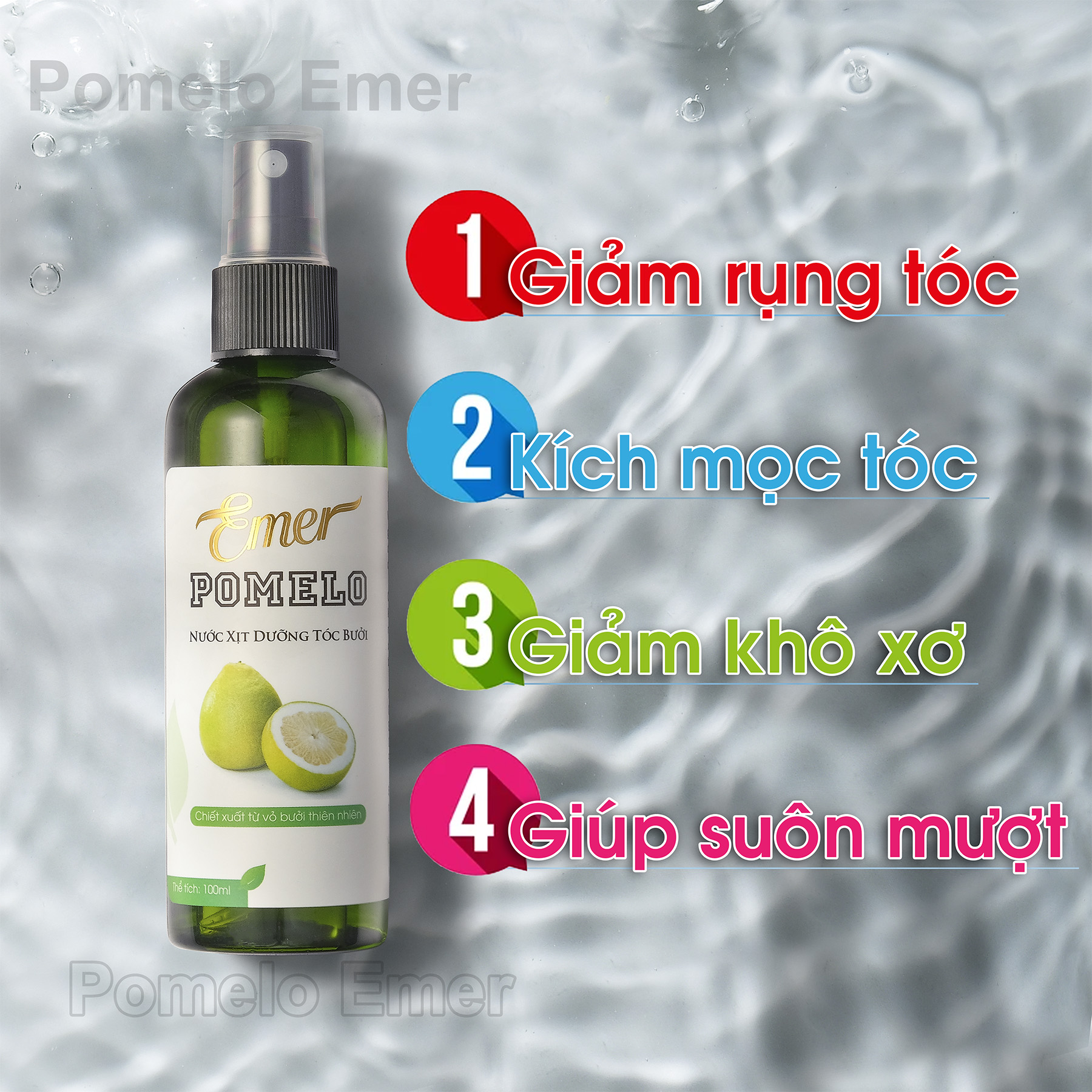 Nước xịt tinh dầu bưởi kích thích mọc tóc Pomelo 100ml giúp giảm rụng tóc, cho mái tóc dày và dài hơn