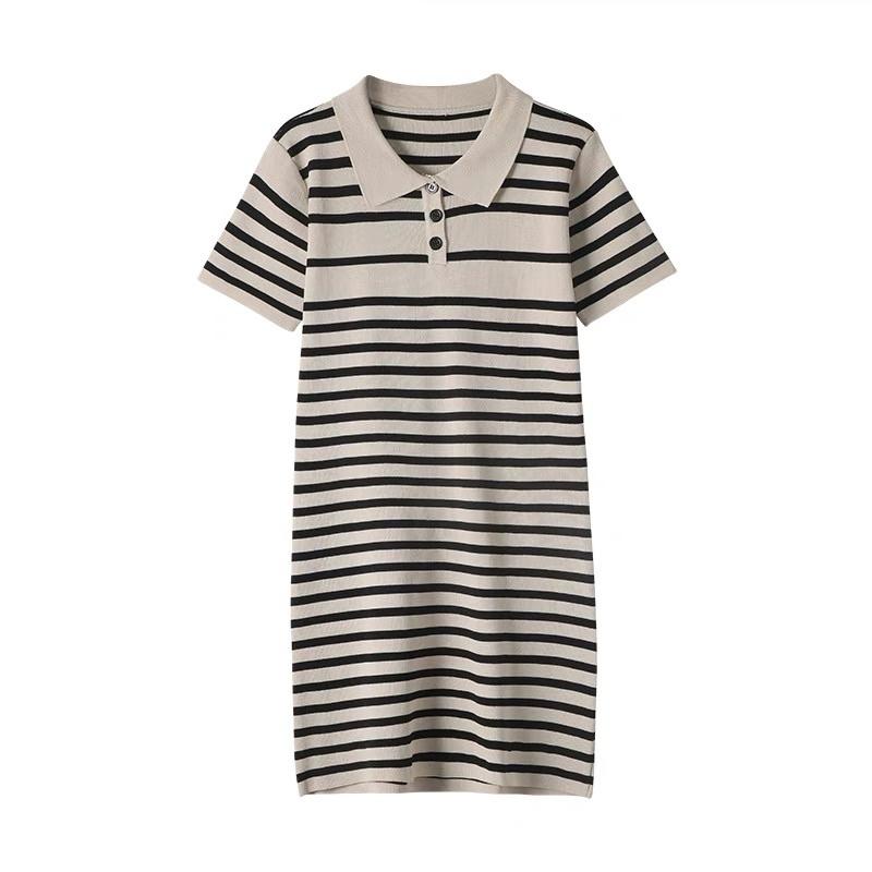 Váy polo nữ dáng suông tay ngắn kiểu cổ bẻ dệt kim len tăm Váy xinh đầm đẹp hàng Quảng Châu cao cấp