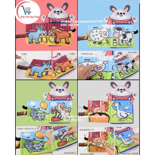 Sách vải - sách vải cho bé kèm rối tay, hình động vật 3D có âm thanh dạy học cho trẻ