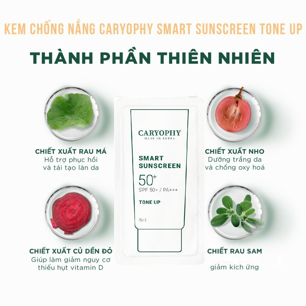 SAMPLE Kem chống nắng ngừa mụn, mờ thâm, bảo vệ da khỏi tia UV Caryophy Smart Sunscreen Tone Up 5ml